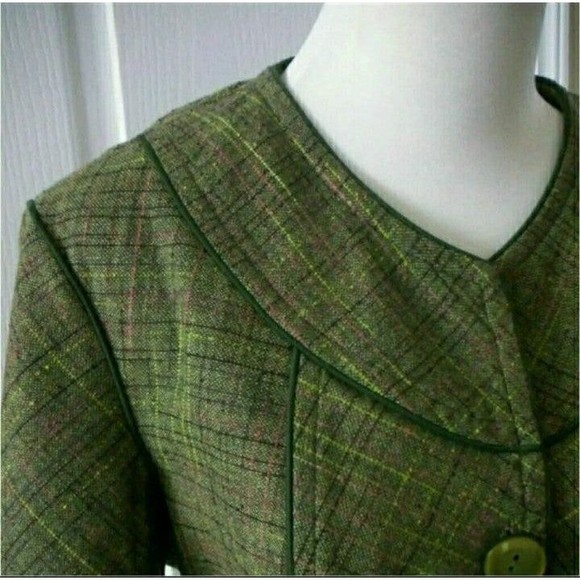 TWEED BLAZER BELTED TAILORED GREEN WOOL BLEND BELTED COAT SIZE 12 WOMENS SZ 12 - Picture 5 of 7